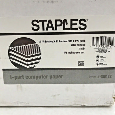 Staples 14 7/8 x11 Inches 2800 Sheets 1/2 Inch Green Bar