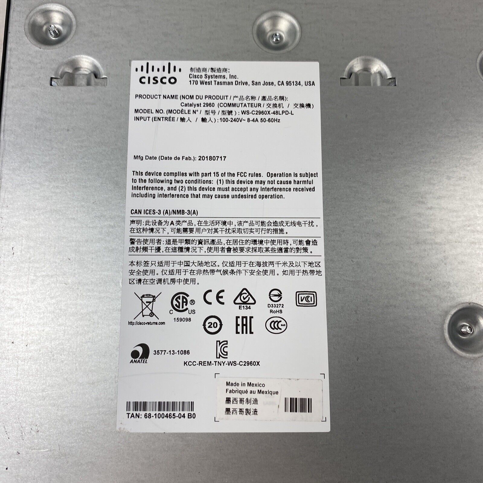 Cisco Catalyst 2960-X Series WS-C2960X-48LPD-L V07 48 Port Gigabit Switch