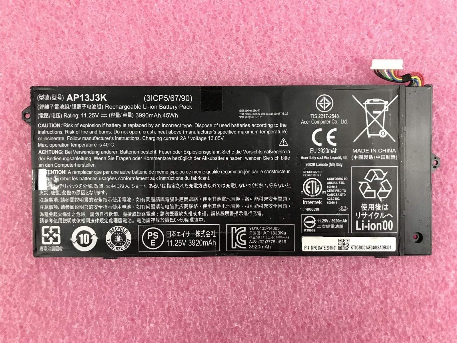 ChromeBook C720 Battery KT.00304.001 AP13J3K ACER BATTERY 11.4V 3720MAH-Untested