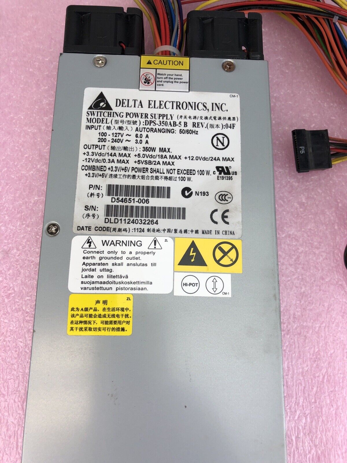 Delta Electronics DPS-350AB-5 B D54651-003 1U 350W Power Supply