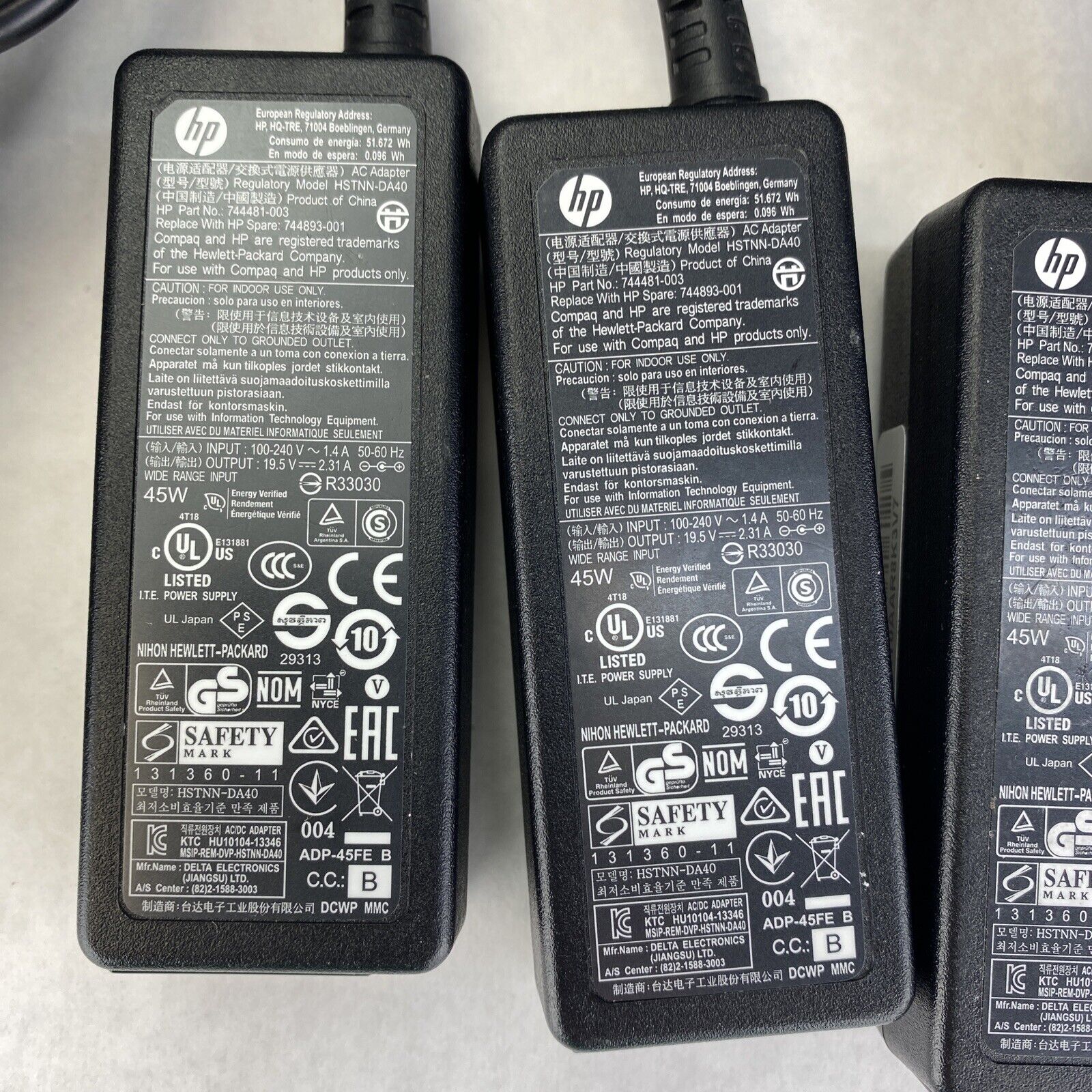 Lot of 6 HP 744481-003 adapter charger power supply 7.4mm*5.0mm 45W 19.5V 2.31A