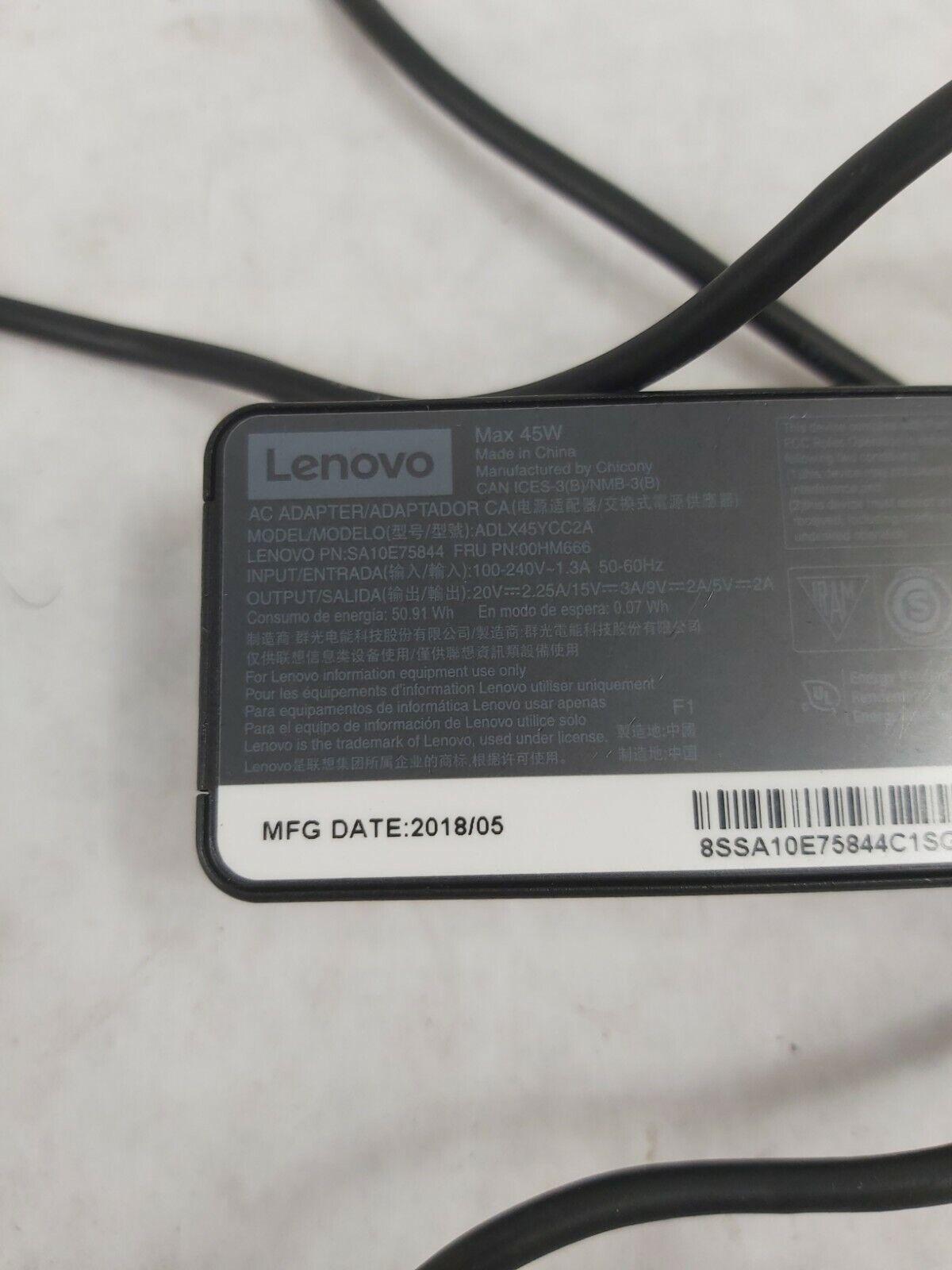 Genuine Lenovo Yoga 920-13IKB Glass 80Y8 USB-C Adapter Charger 45W 2.25A 00HM663
