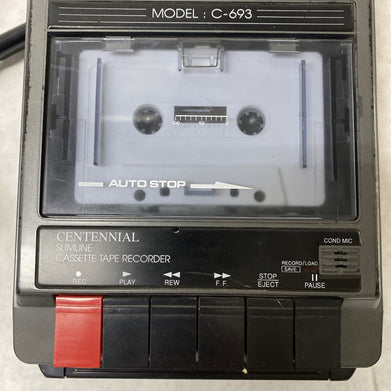 Centennial C-693 Slimline Cassette Tape Recorder NO FAST FORWARD
