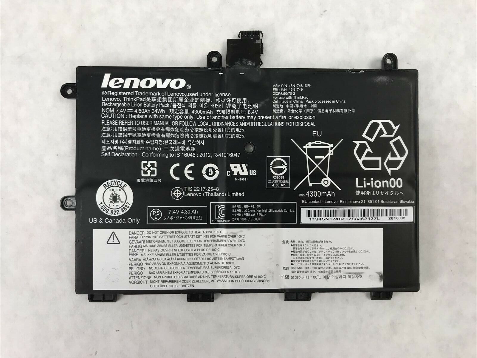 Lenovo Rechargeable Li-Ion Battery 45N1748 45N1749 For ThinkPad