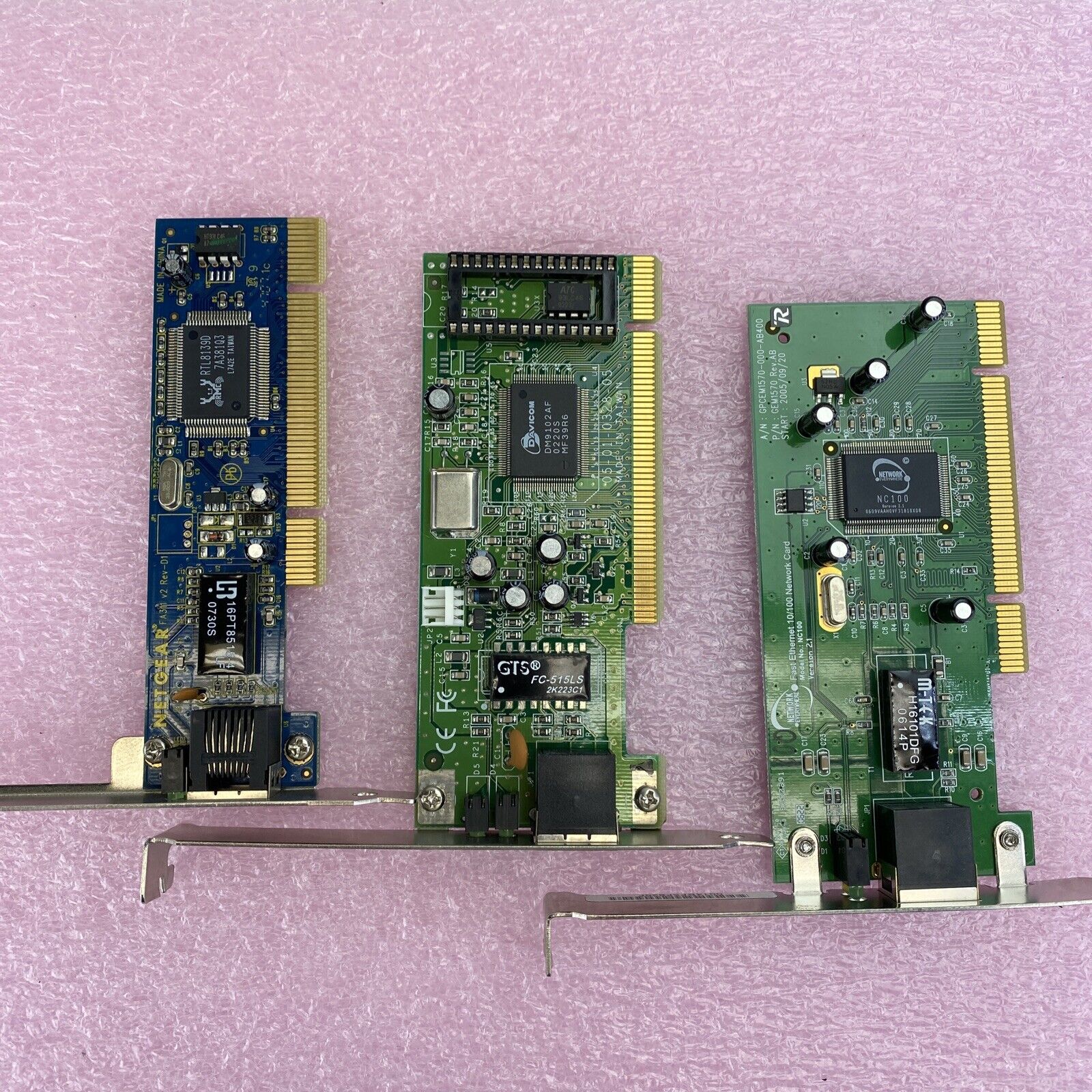Lot of 3 various Ethernet 10/100 MBps single port network LAN cards
