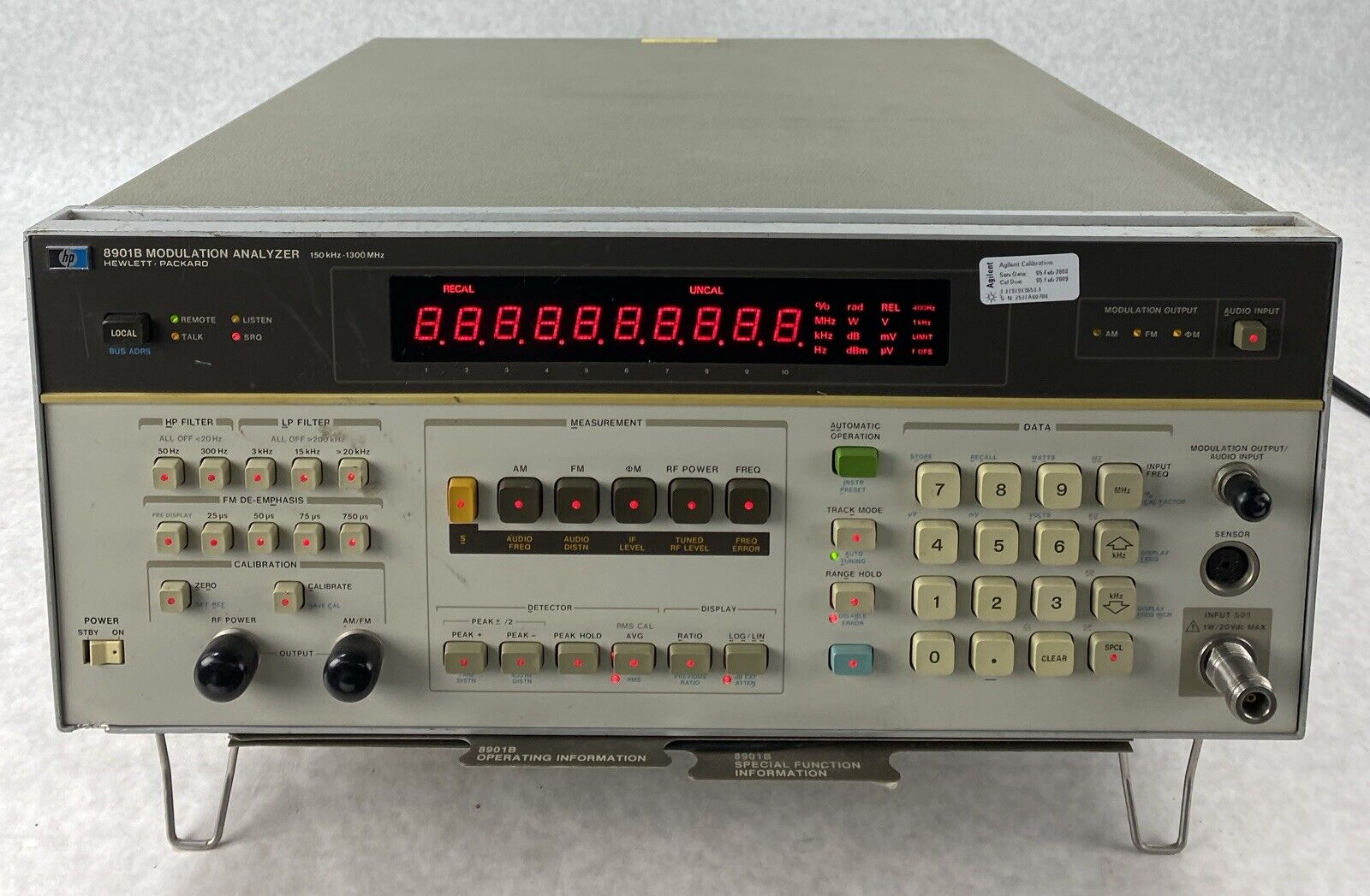 HP Hewlett Packard 8901B 150 kHz to 1300 MHz Modulation Analyzer Opt 002
