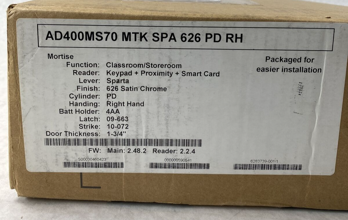 Schlage AD400MS70 MTK SPA 626 PD RH 1.75" Door Keypad Lock