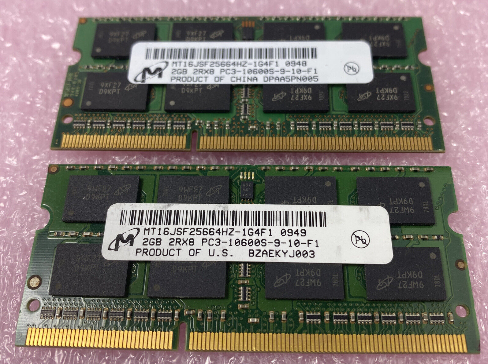 Lot( 2 ) 2GB Micron MT16JSF25664HZ-1G4F1 PC3-10600S DDR3 SO-DIMM 2Rx8 RAM