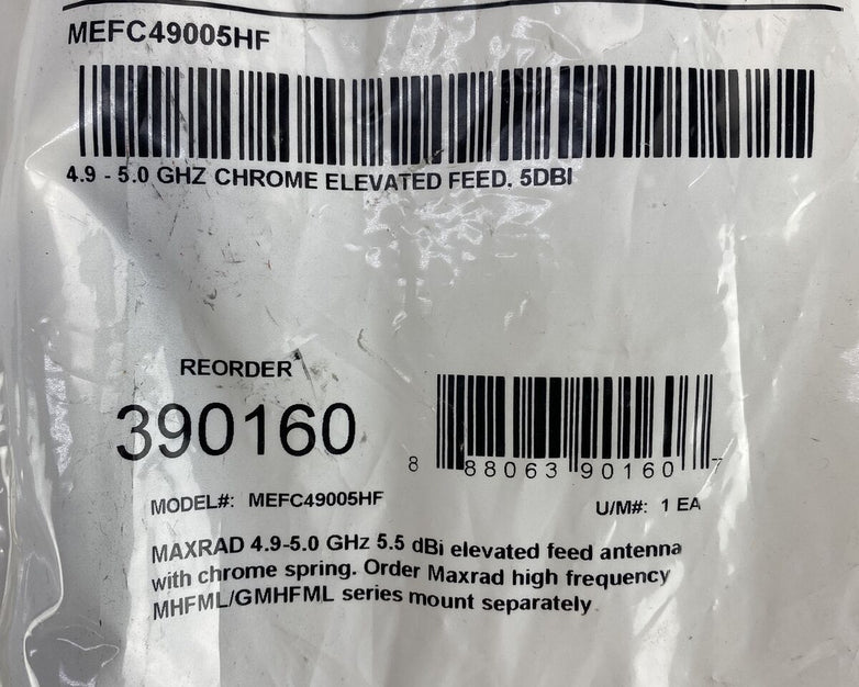 Maxrad MEFC49005HF Omnidirectional Antenna 4.9-5.0 GHz 5.5 dBi Chrome Spring