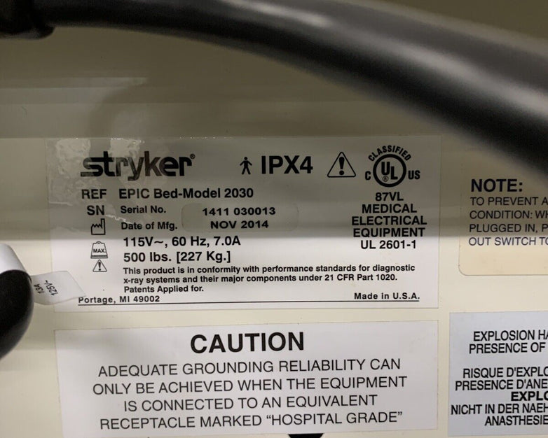 Stryker Epic Bed 2030 Critical Care Hospital Bed Comfort Gel Mattress For Parts