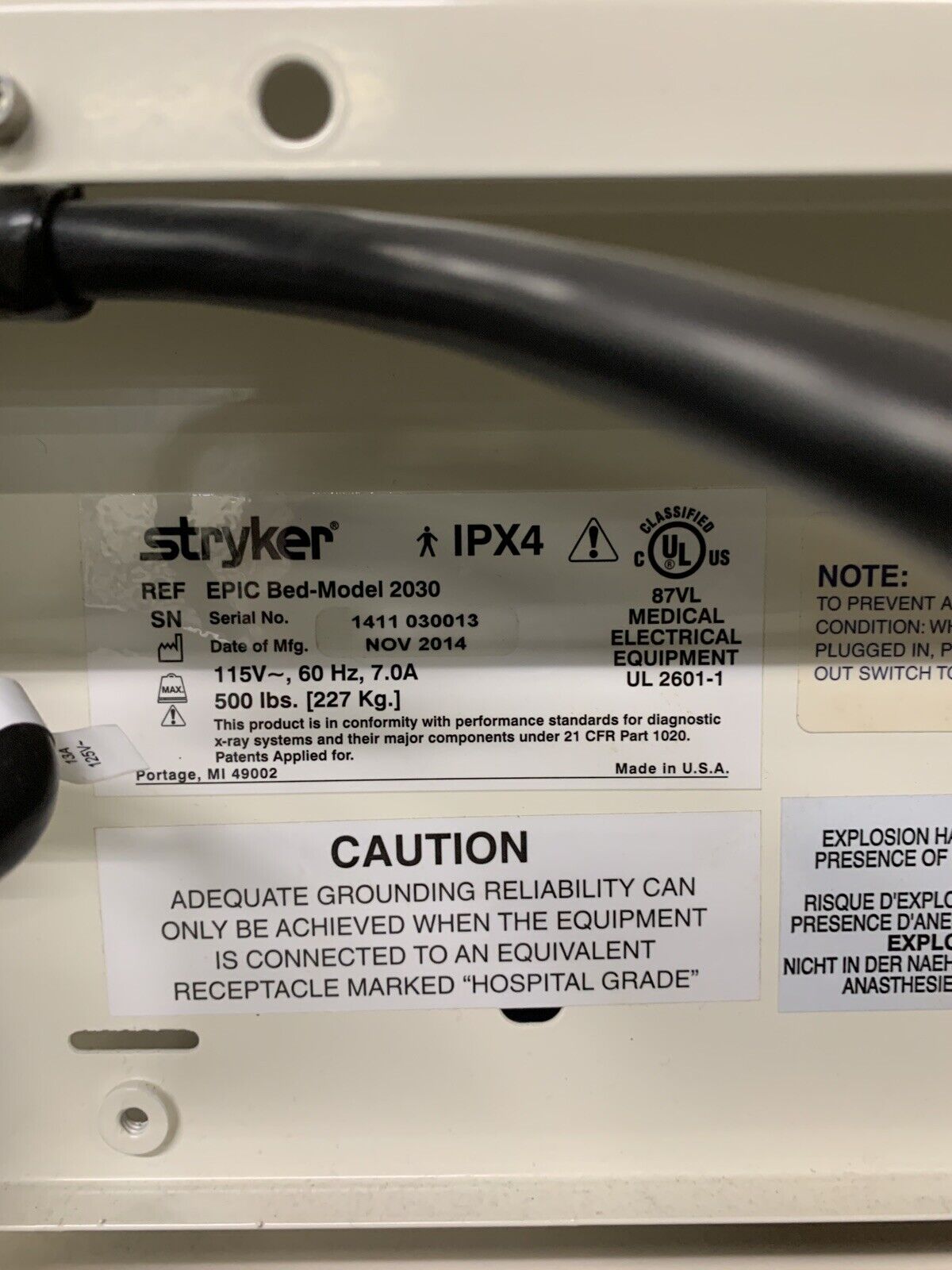 Stryker Epic Bed 2030 Critical Care Hospital Bed Comfort Gel Mattress For Parts