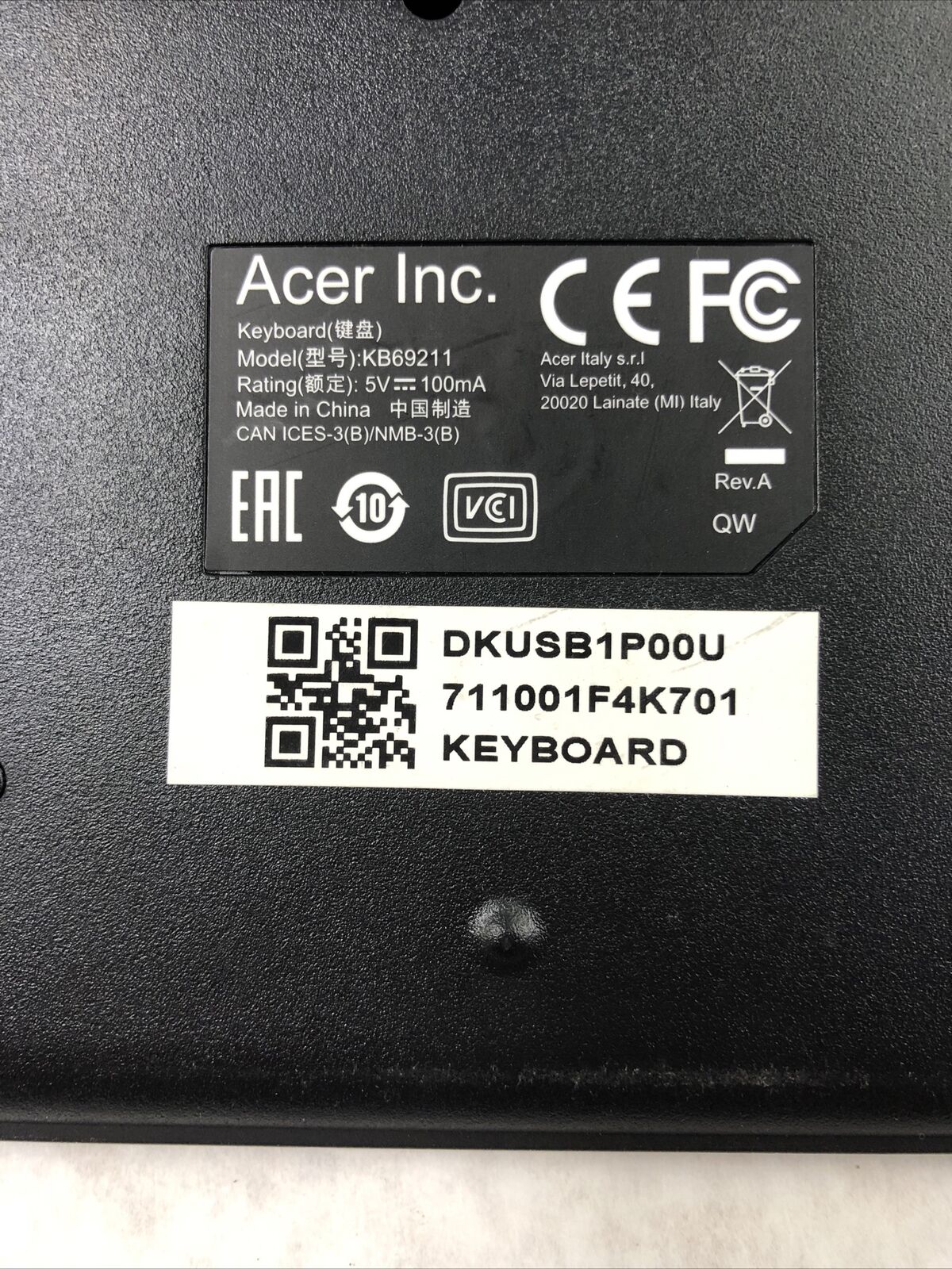 Lot of 2 Acer KB69211 USB Wired Slim Office Home Keyboard - Black