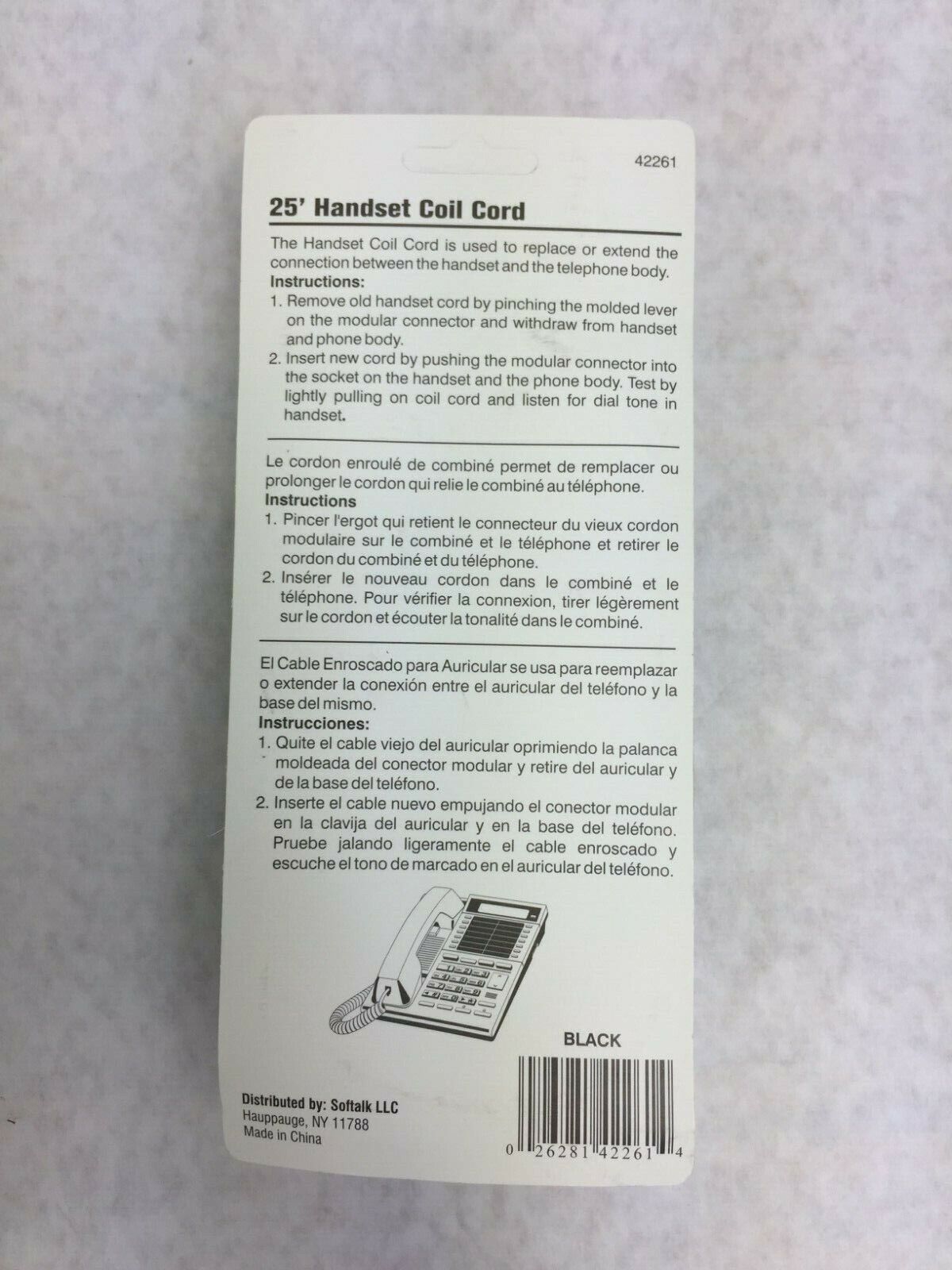 Soft Talk 25' Replacement Handset Coil Cord Black 42261
