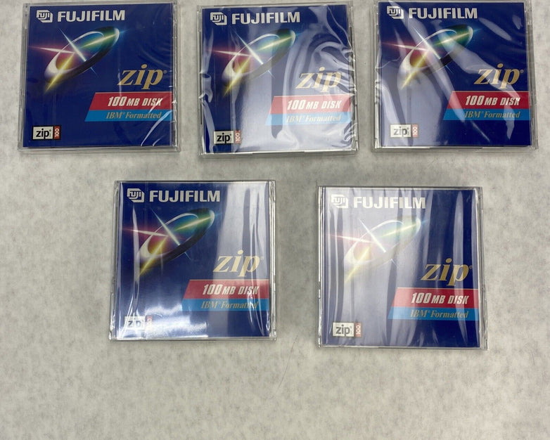 Lot( 5 ) FujiFilm 100mb Zip Disk Factory Sealed IBM Formatted