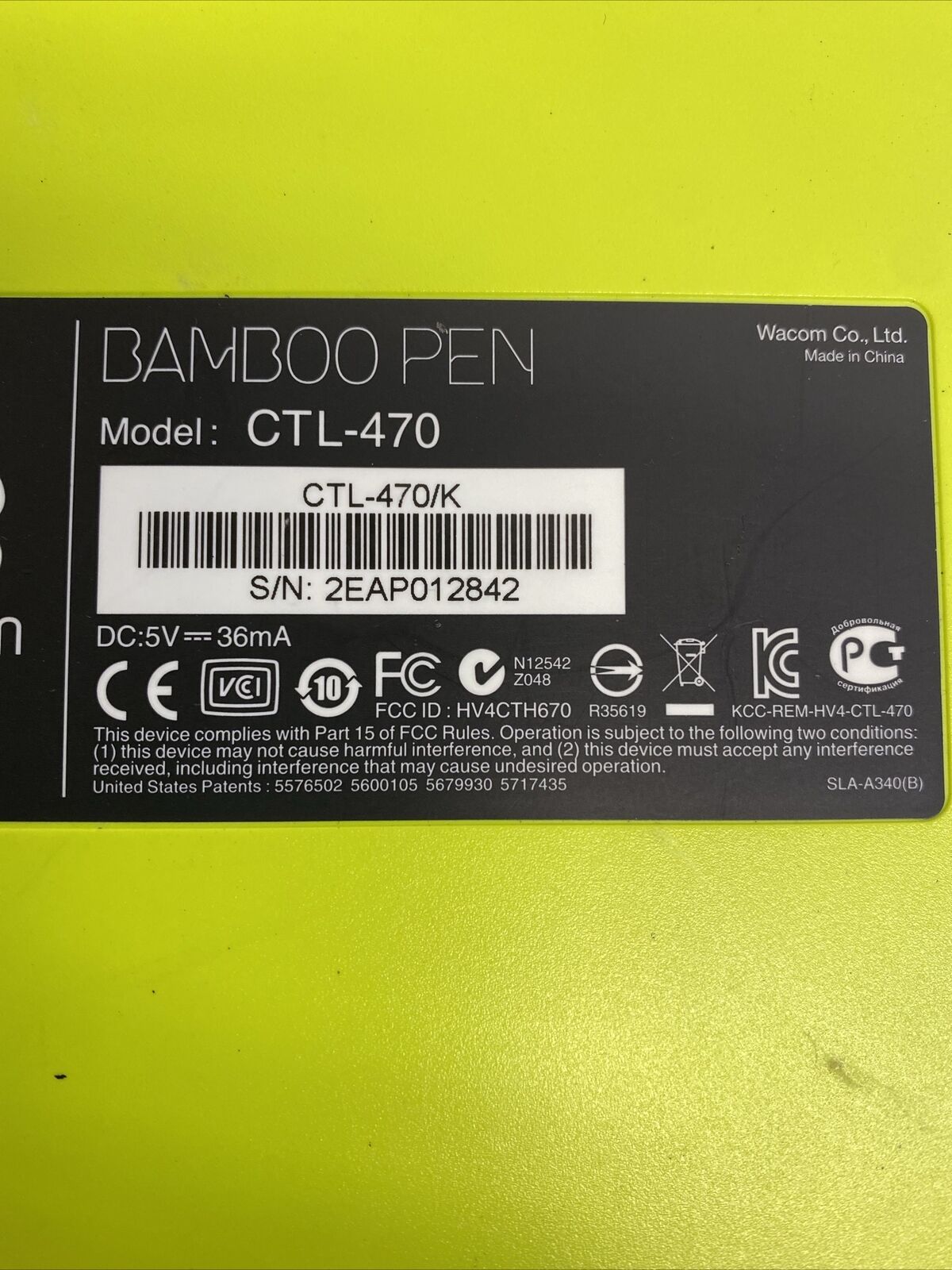 Wacom Bamboo CTL-470 Draw Pad Artist Tablet WORKS with PEN