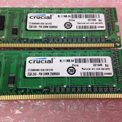 Crucial 4GB (2x2GB) 240-PINN DIMM 256MX64 DDR3 RAM CT25664BA1339.C8FER2 RAM