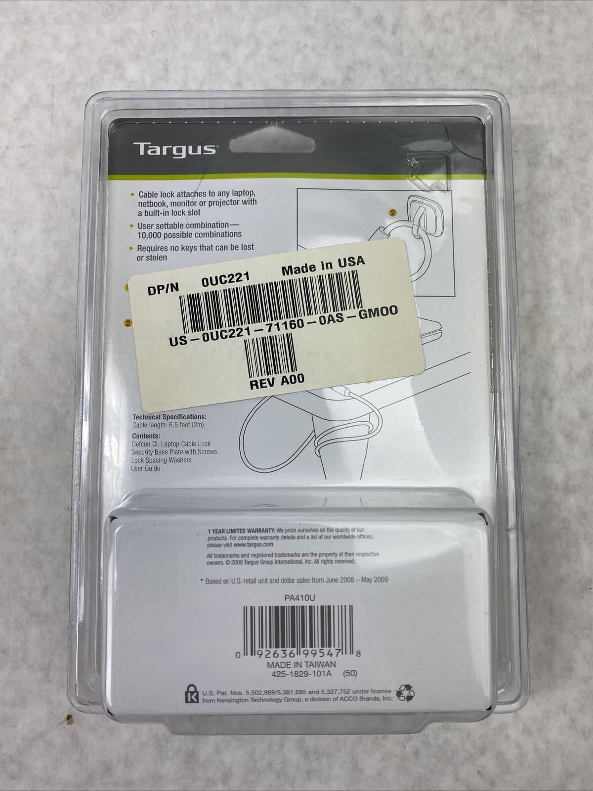 Targus PA410U Defcon CL Laptop Cable Combination Lock 6.5ft 0UC221