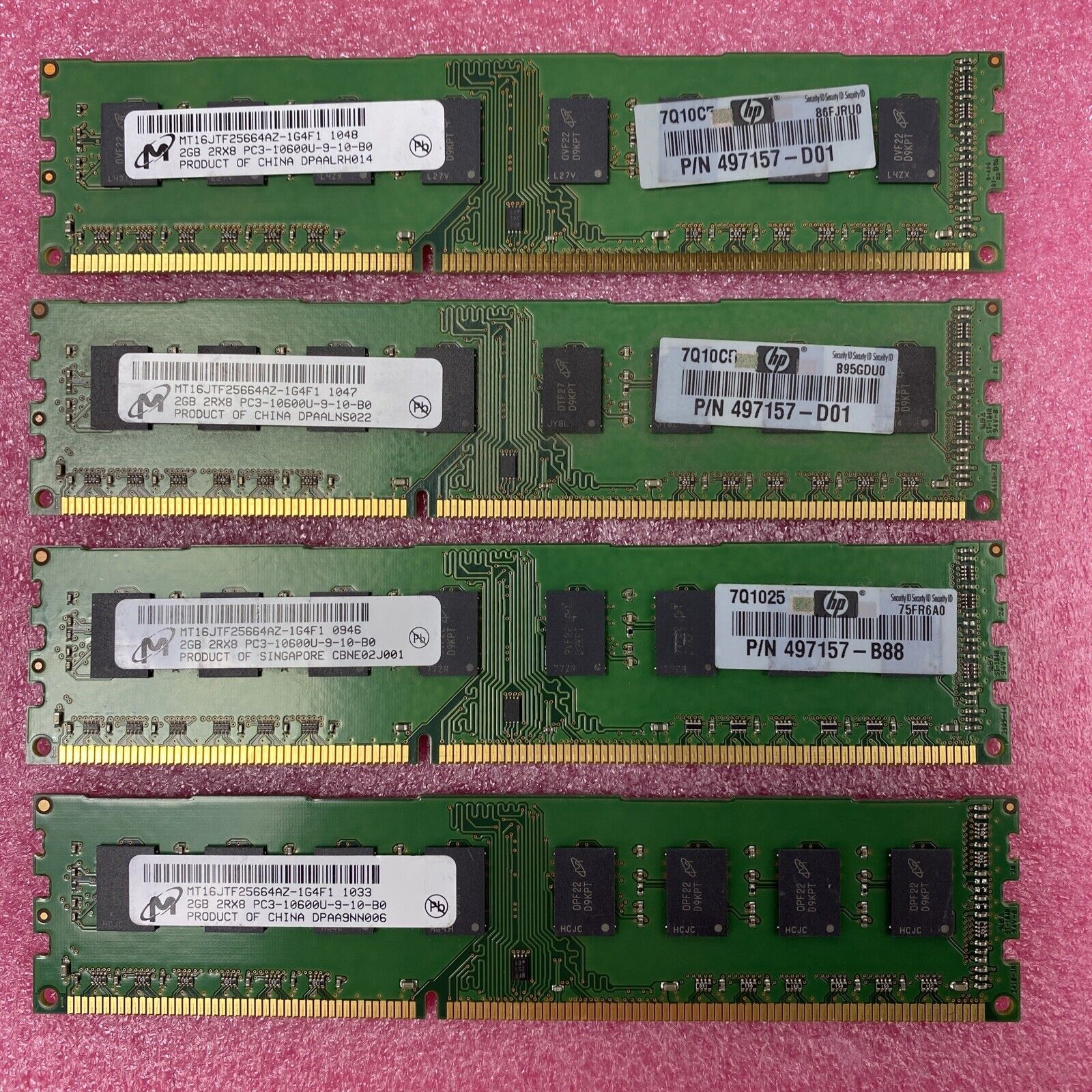 Lot of ( 4 ) 2GB Micron MT16JTF25664AZ-1G4F1 PC3-10600 DDR3 240-Pin DIMM Memory