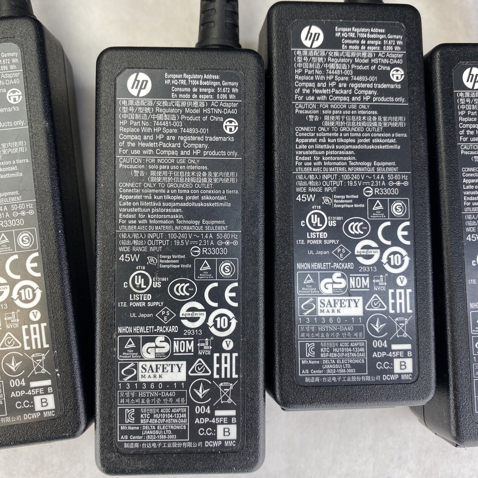Lot of 6 HP 744481-003 adapter charger power supply 7.4mm*5.0mm 45W 19.5V 2.31A