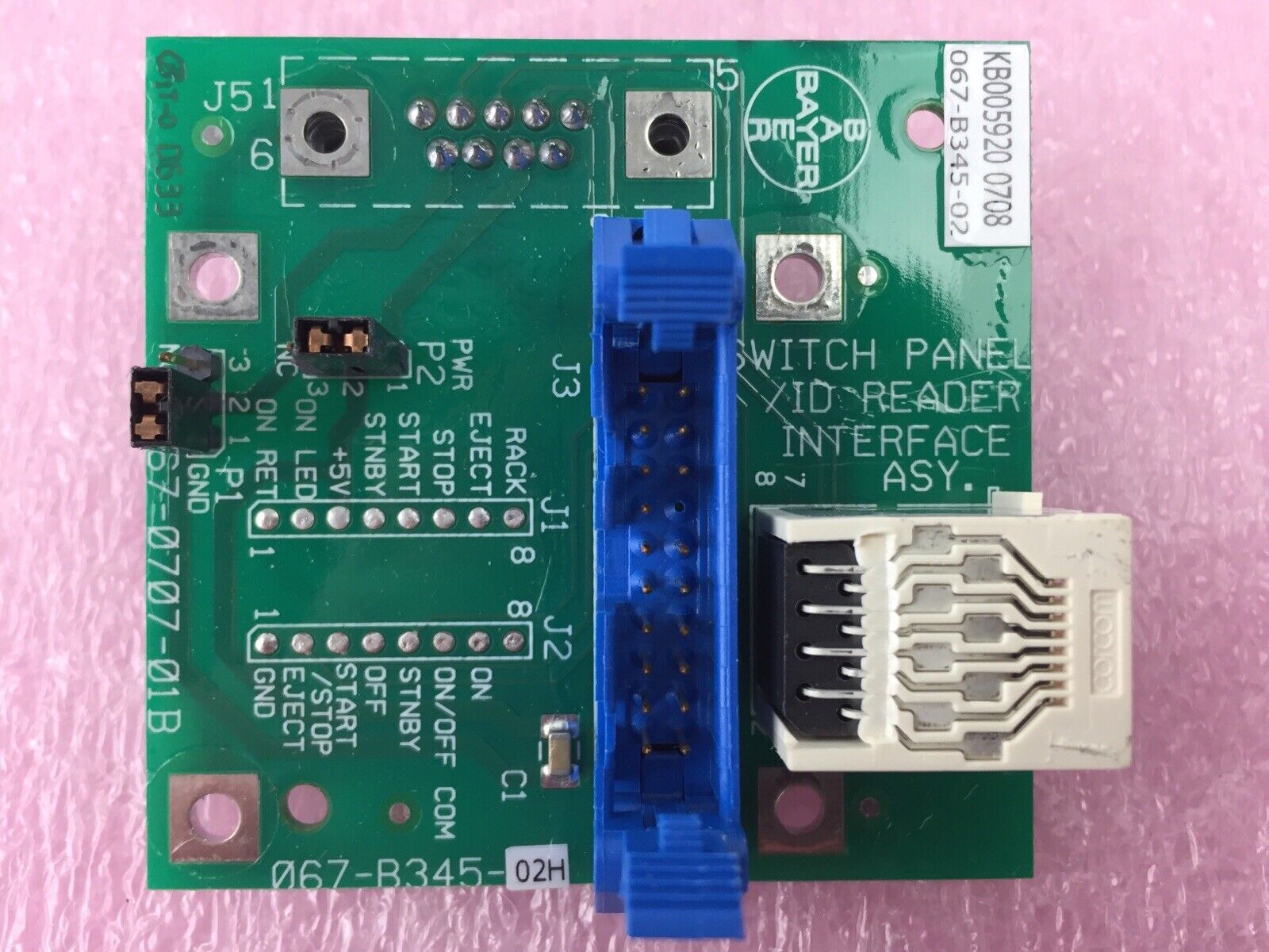 Bayer Switch Panel ID Reader Interface Assy Board 067-B345-02H