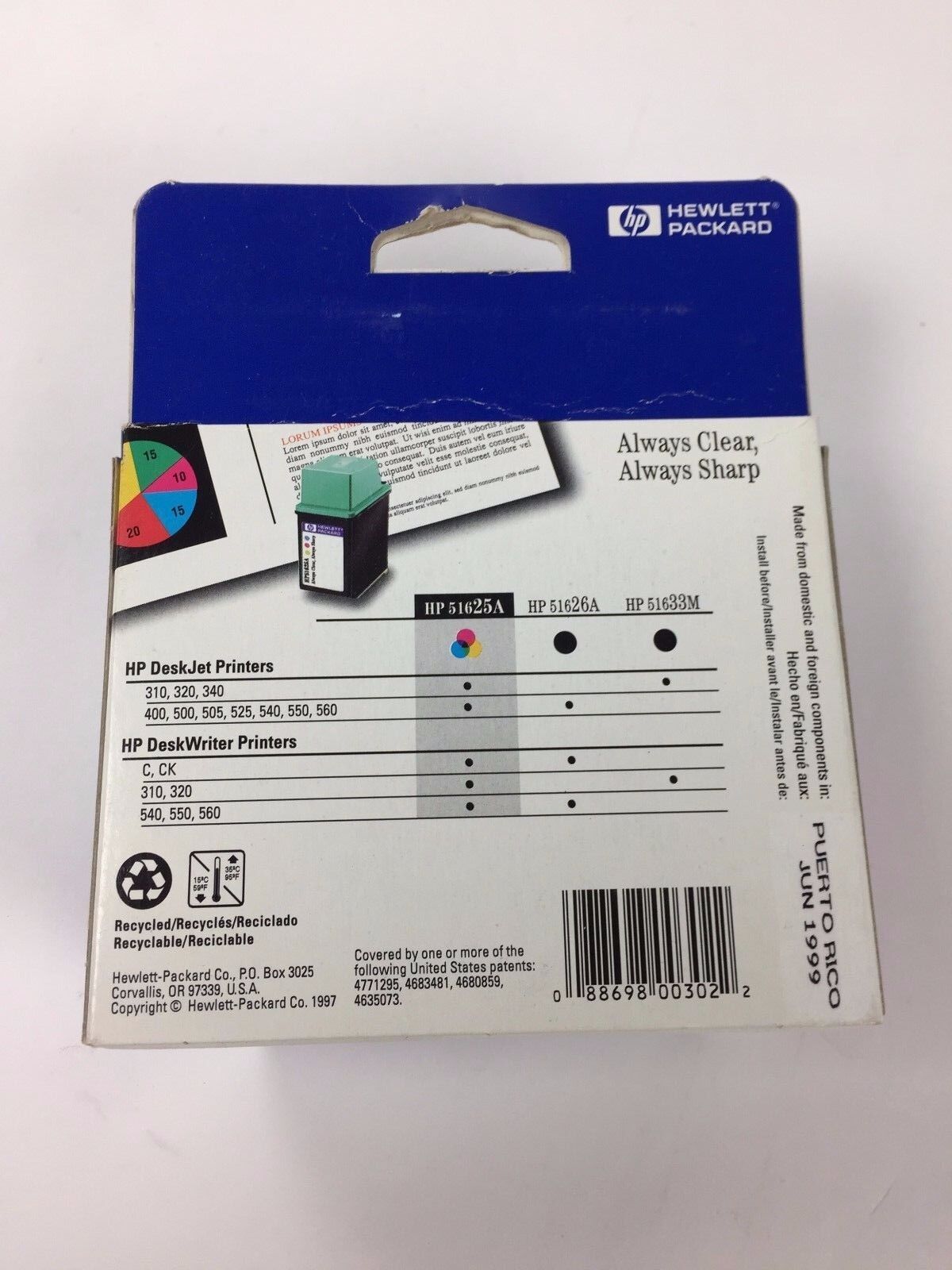 Genuine HP Tri Color Ink Cartridge 51625A New Factory Sealed