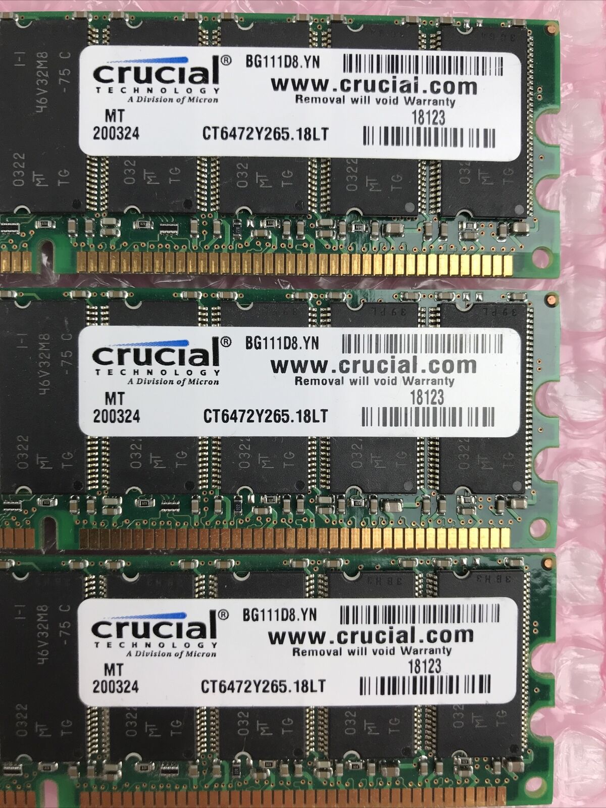 Lot of 3 Crucial BG111D8.YN 512MB DDR 266MHz RAM  MT18VDDT6472DG-2655C3