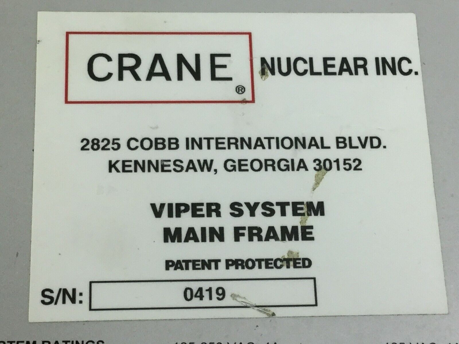 CRANE Nu Viper System Main Frame  Untested