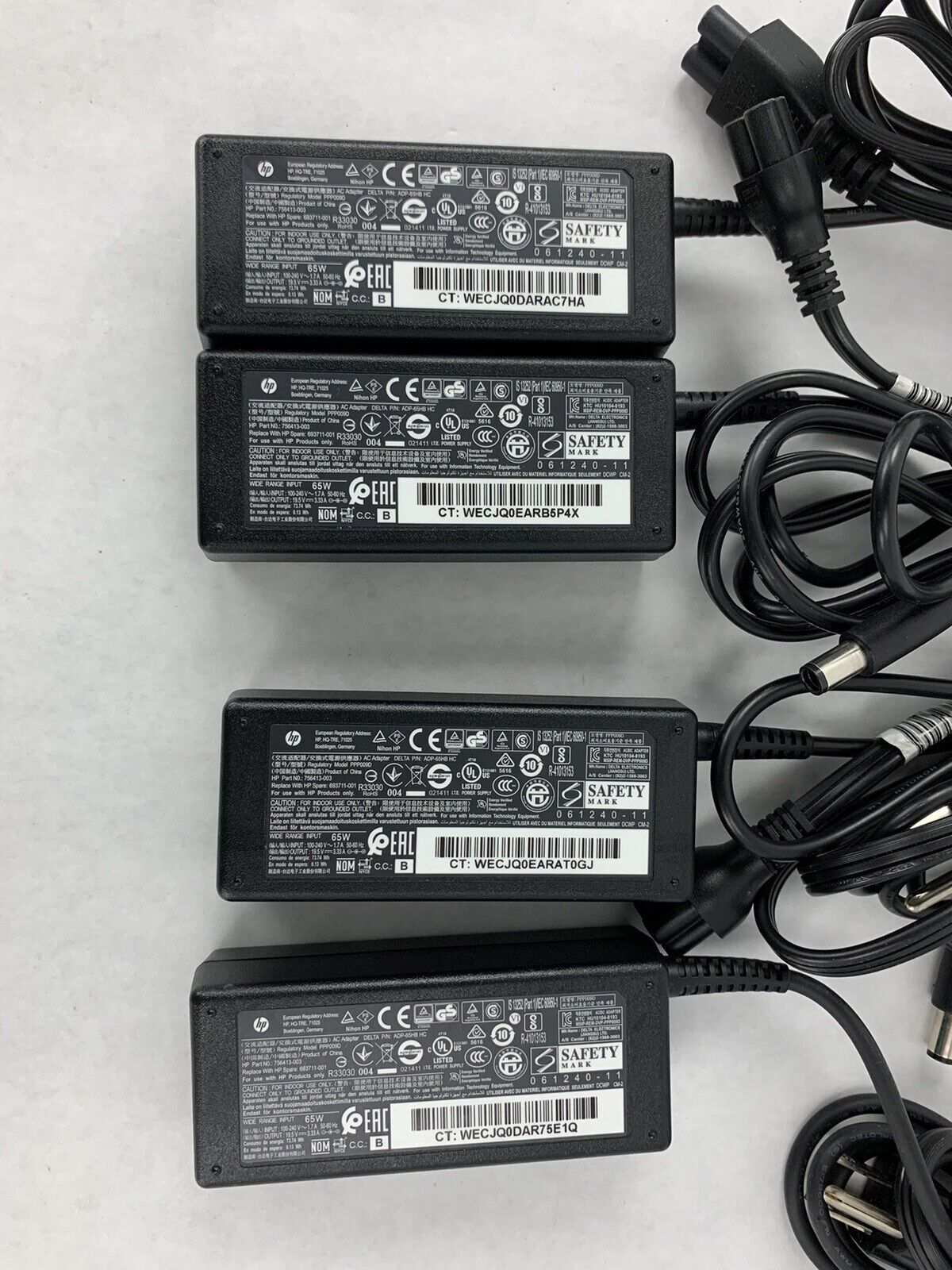 Lot of 8 OEM HP 65W Laptop Charger AC Adapter 756413-003 PPP09D 19.5V 3.33A