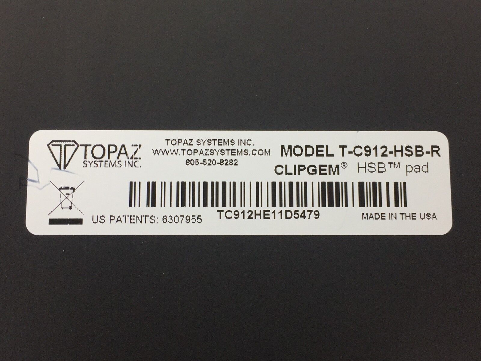 Topaz Systems T-C912-HSB-R Clipgem HSB Pad USB Stylus Not Included