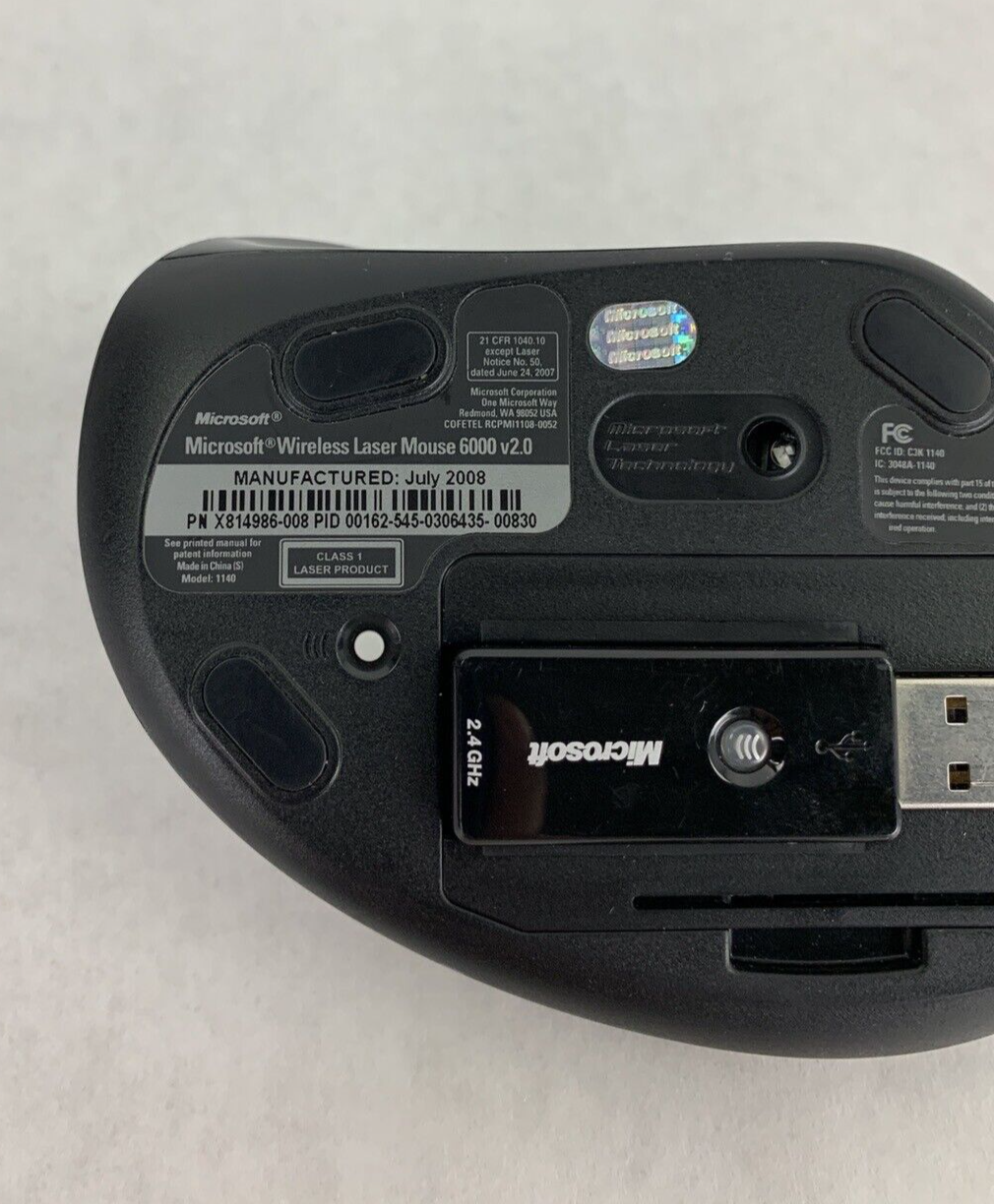 Microsoft Wireless Laser Mouse 6000 v2.0 Model 1140  With USB Receiver