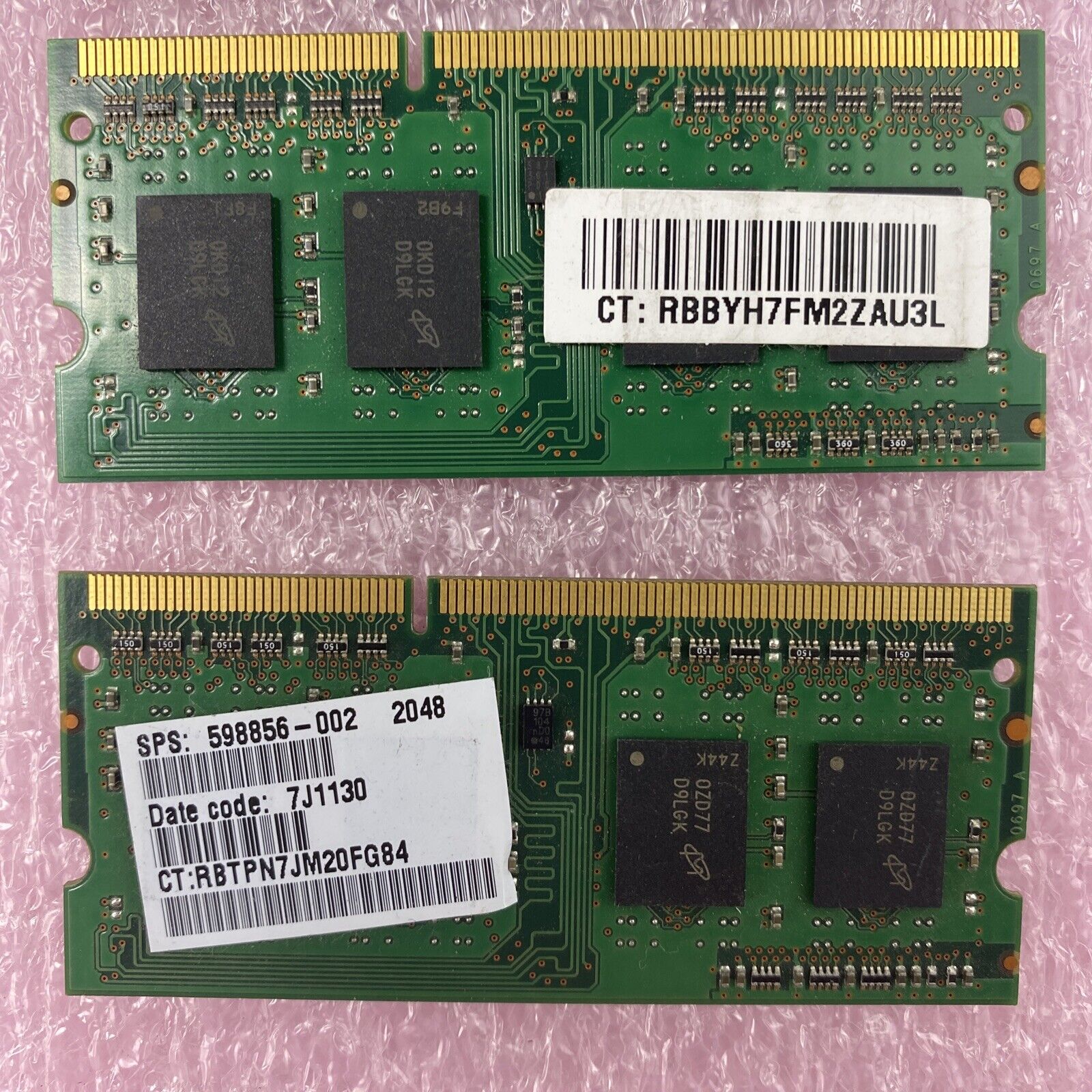 Lot( 4 ) 2GB Micron MT8JSF25664HZ-1G4D1 PC3-10600S 1333MHz DDR3 Laptop Memory