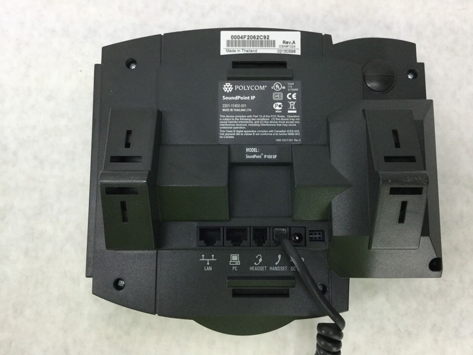 POLYCOM SoundPoint IP 430 SIP Includes Back Stand Plate  Tested WORKS
