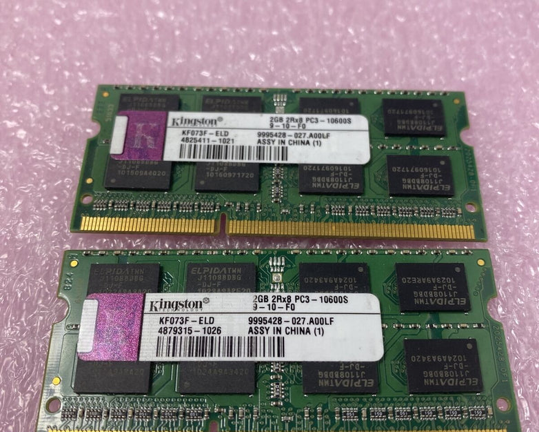 Lot ( 2 ) 2GB Kingston KF073F-ELD PC3-10600S DDR3 Laptop Memory RAM