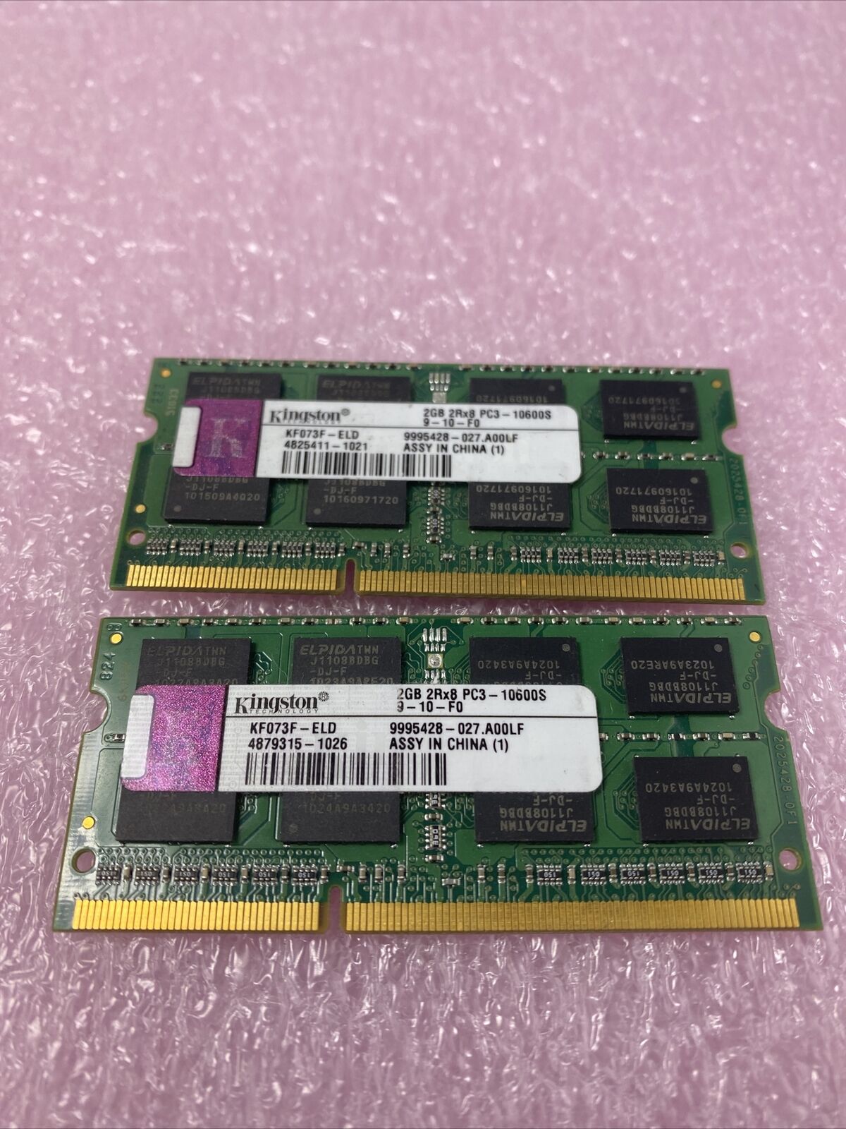 Lot ( 2 ) 2GB Kingston KF073F-ELD PC3-10600S DDR3 Laptop Memory RAM