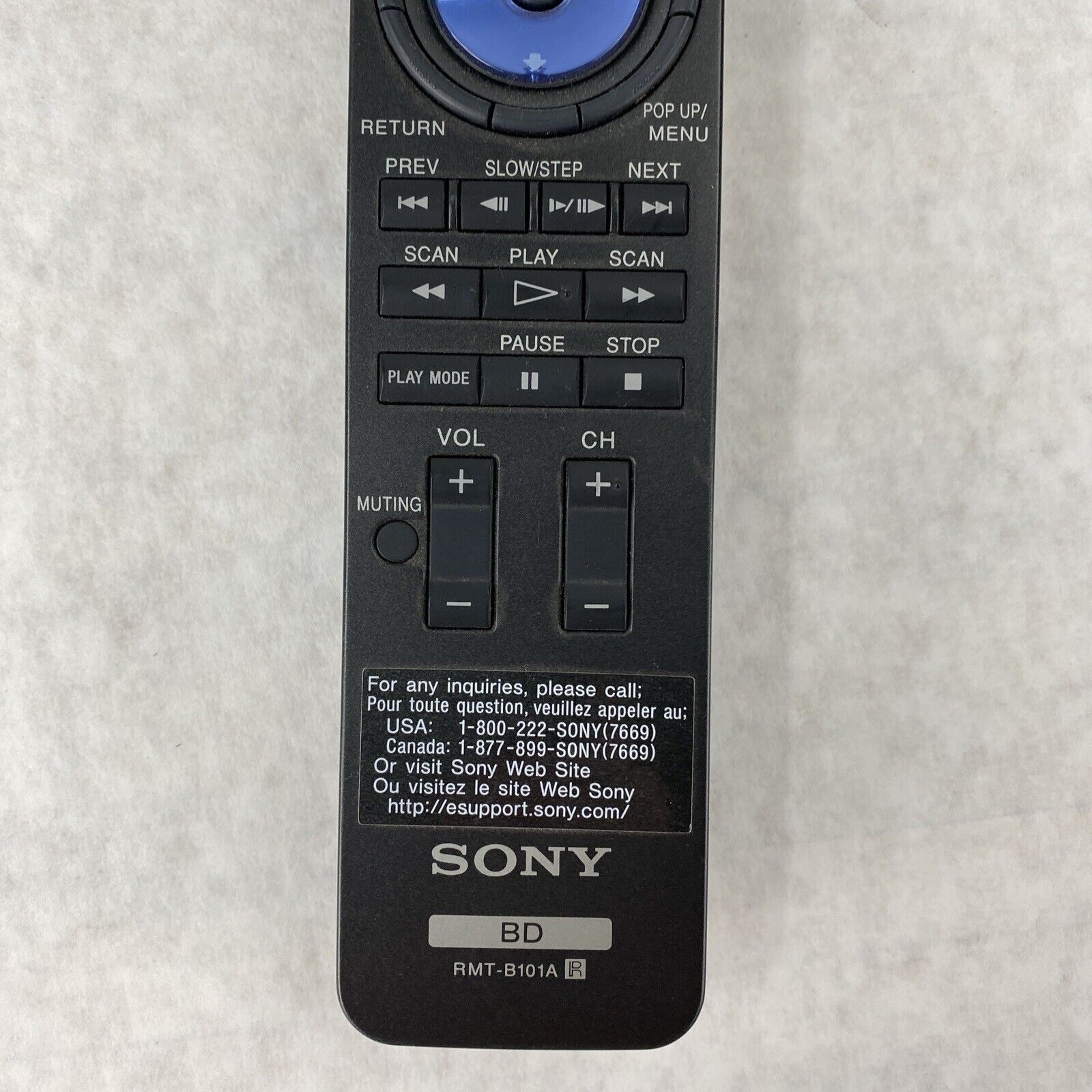 Sony RMT-B101A Genuine Remote Control for Blu-Ray Player BDPS300 BDPS301 BDPS500