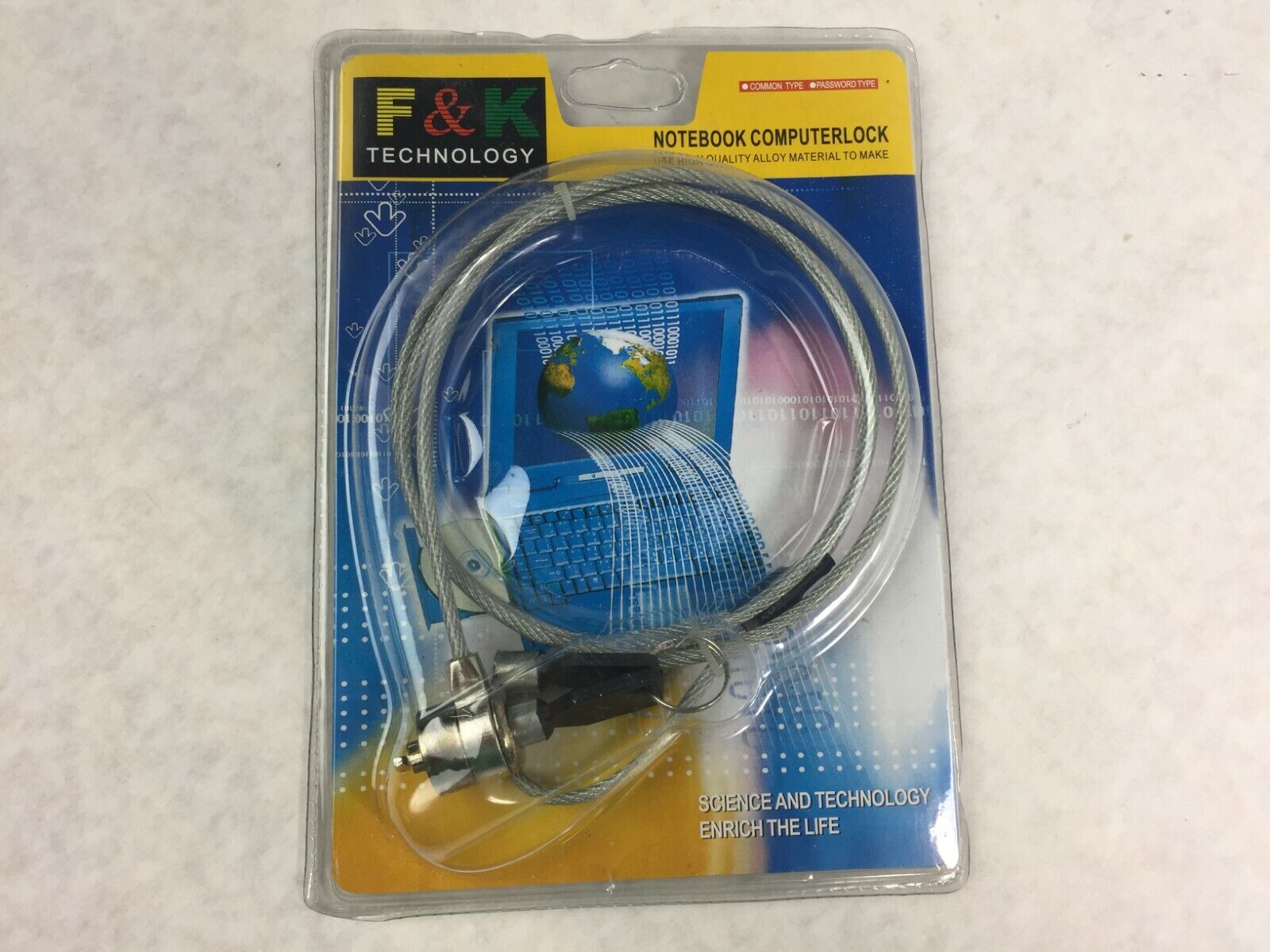 F & K Technology Notebook Computer Cable  Key Lock   New  Factory Sealed Package
