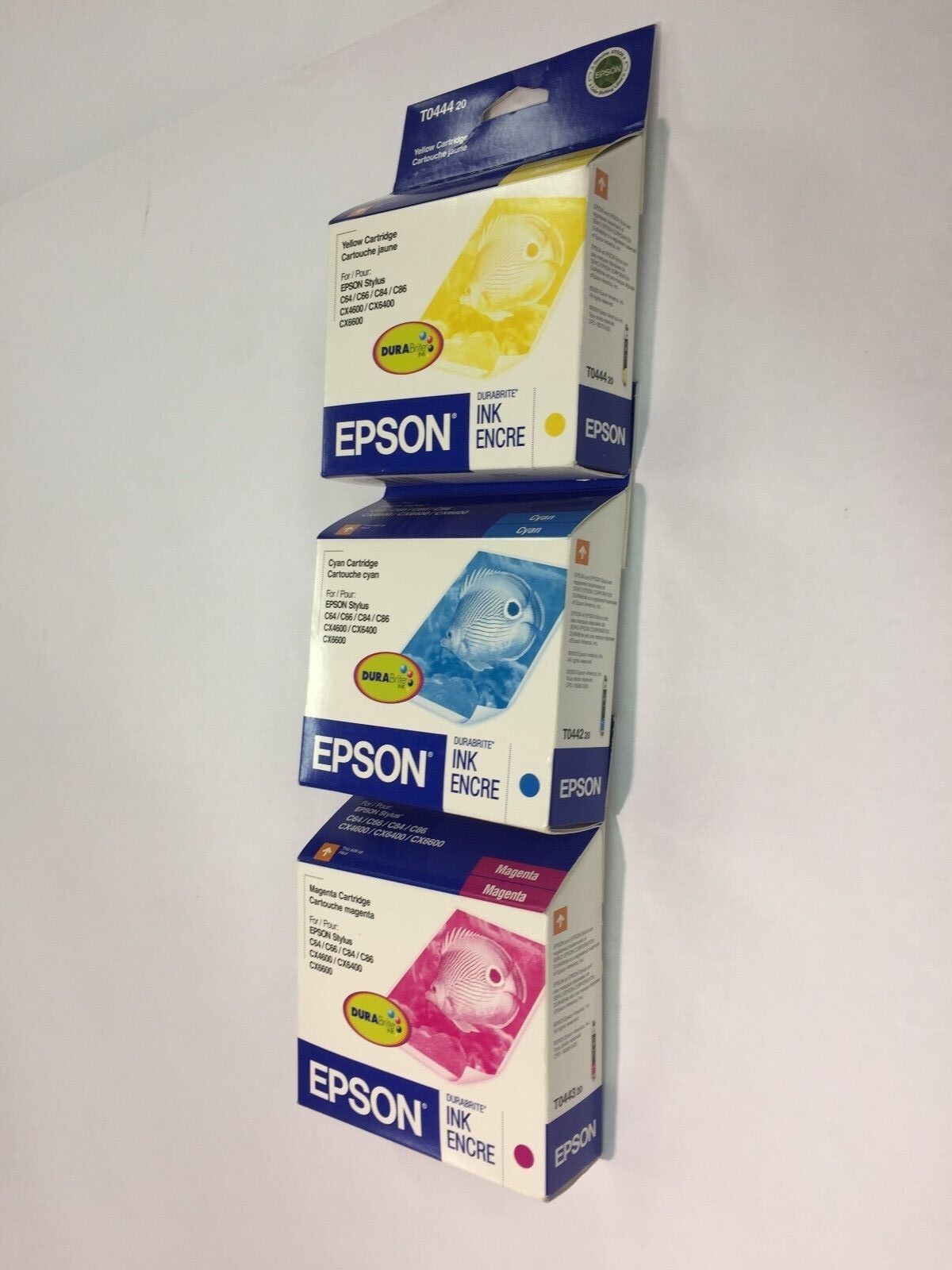Epson T0442 Cyan, T0443 Magenta, T0444 Yellow (Lot of 3) NEW Factory Sealed