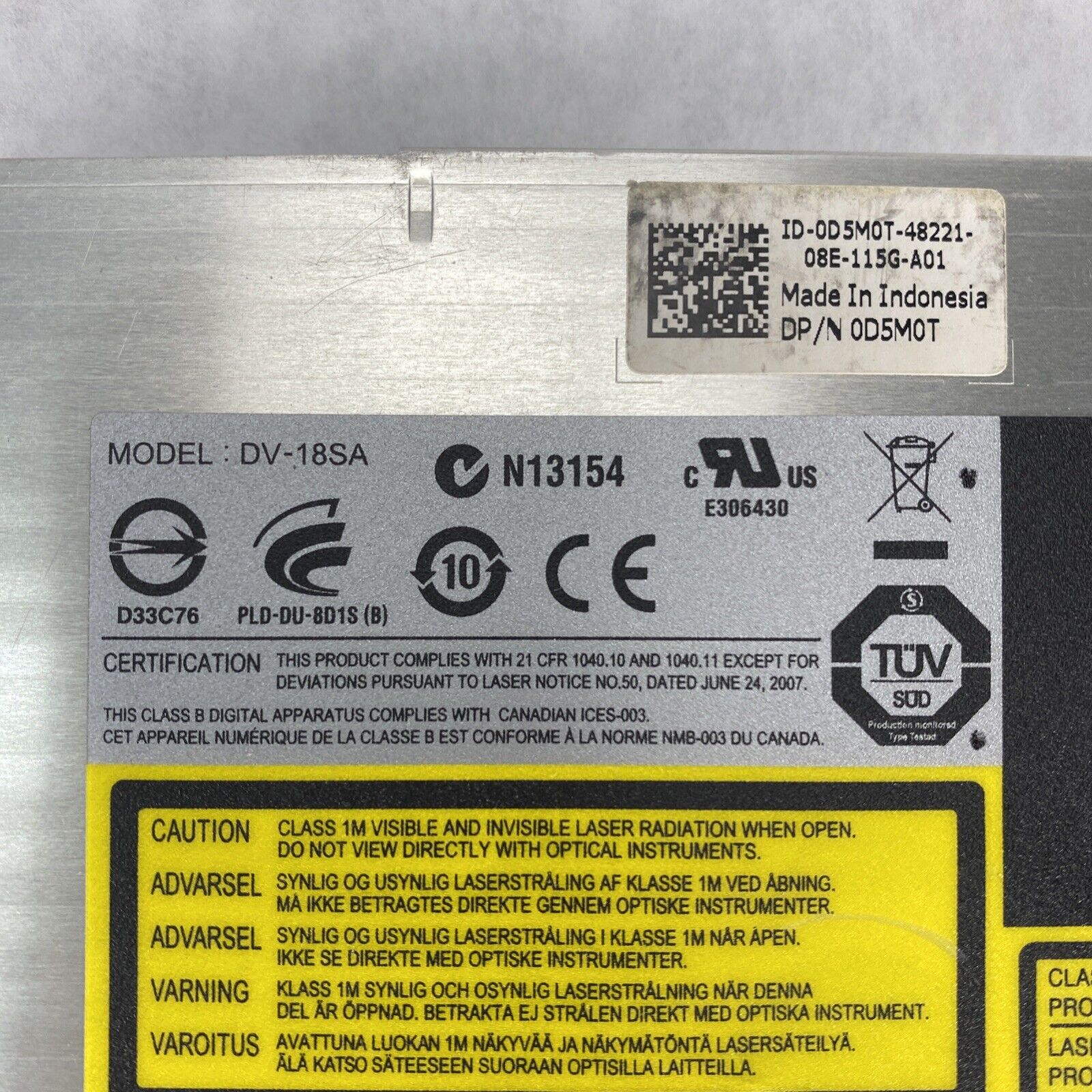 Dell 0D5M0T 8X SATA DVD-ROM Drive DV-18SA for Latitude E6400 E6510