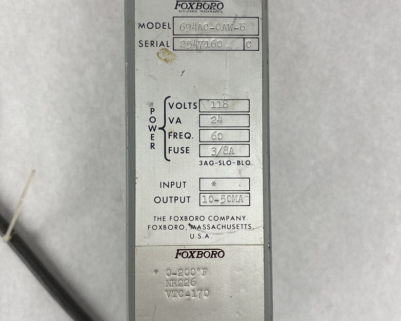 Foxboro 694AC-0AW-6 M/694A Resistance Converter Missing Side Panel