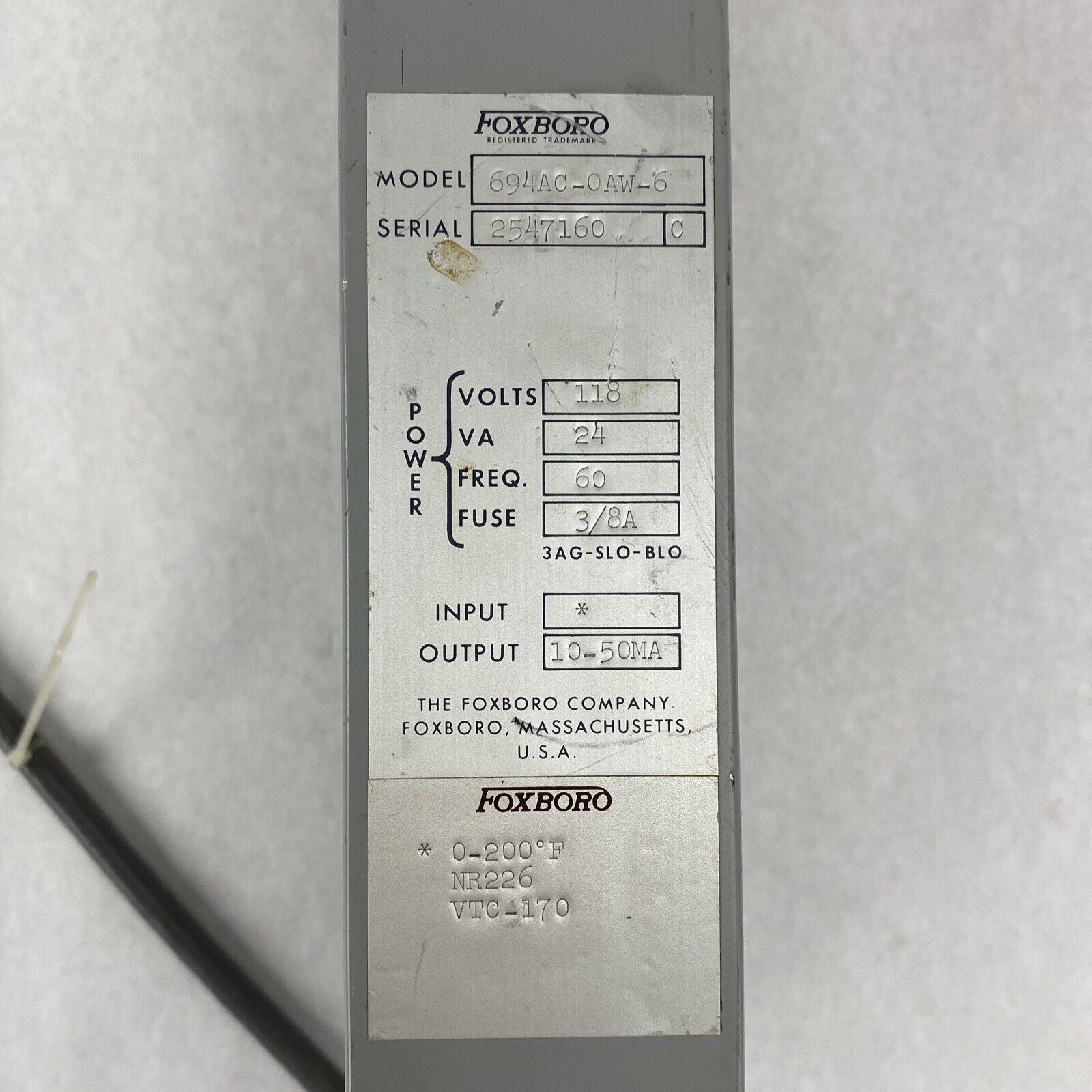 Foxboro 694AC-0AW-6 M/694A Resistance Converter Missing Side Panel