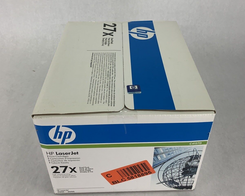 New Sealed OEM HP C4127D Dual Pack 2-27X Black Toner for Laserjet 4000 & 4050