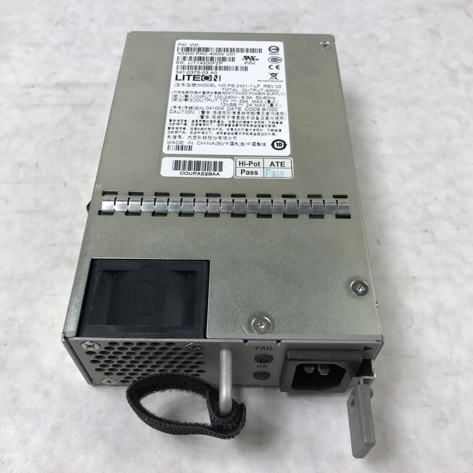 Lot of 2 Liteon PS-2421-1-LF 400W 6.0A 240V 60Hz Switching Power Supply N2200