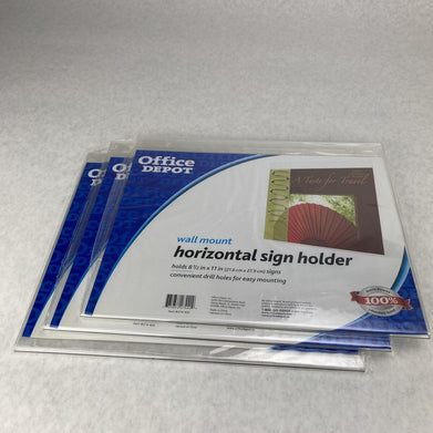 Lot of 3 Office Depot Wall Mount Horizontal Sign Holder 8 1/2 in x 11 in - New