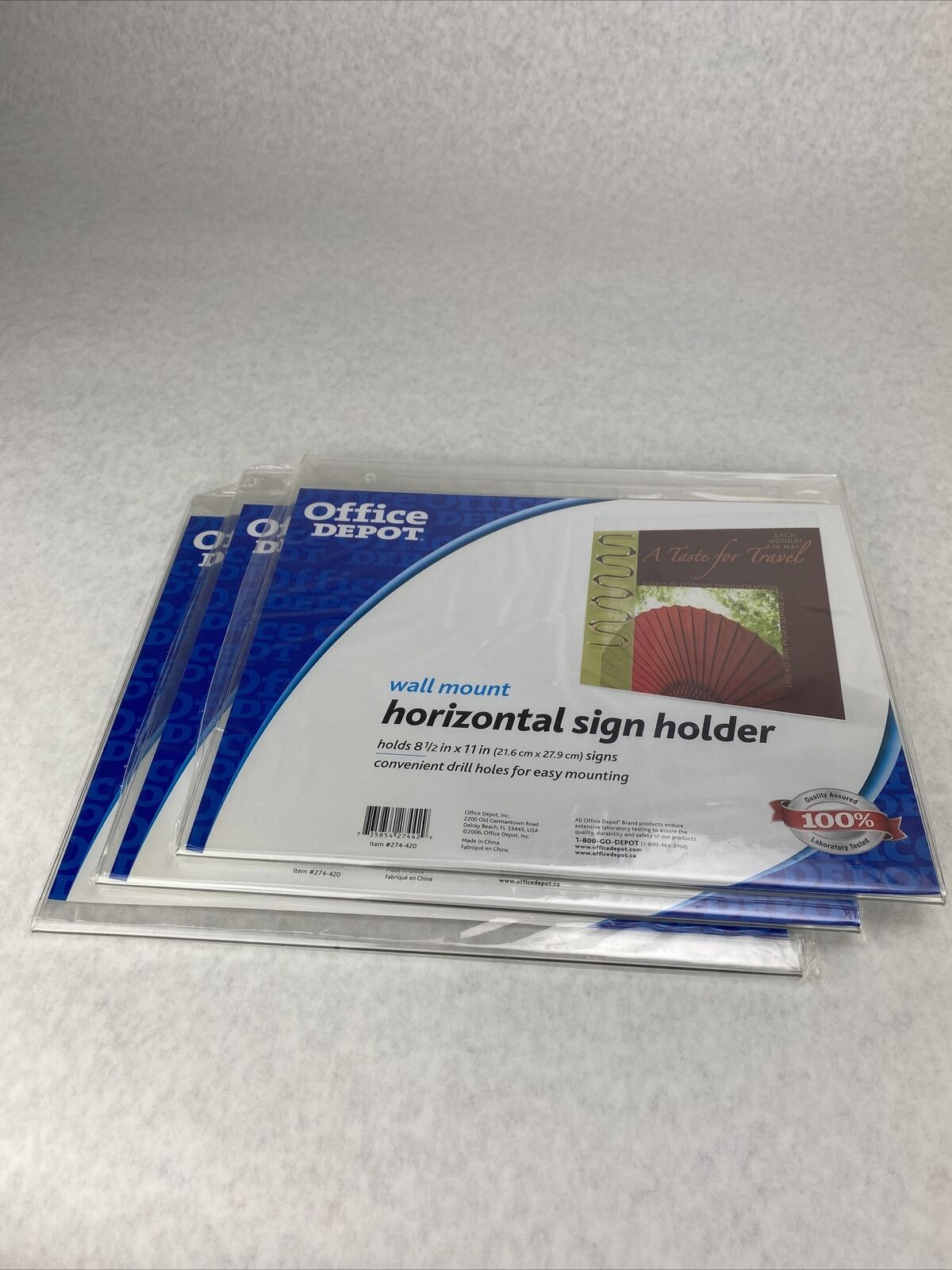 Lot of 3 Office Depot Wall Mount Horizontal Sign Holder 8 1/2 in x 11 in - New