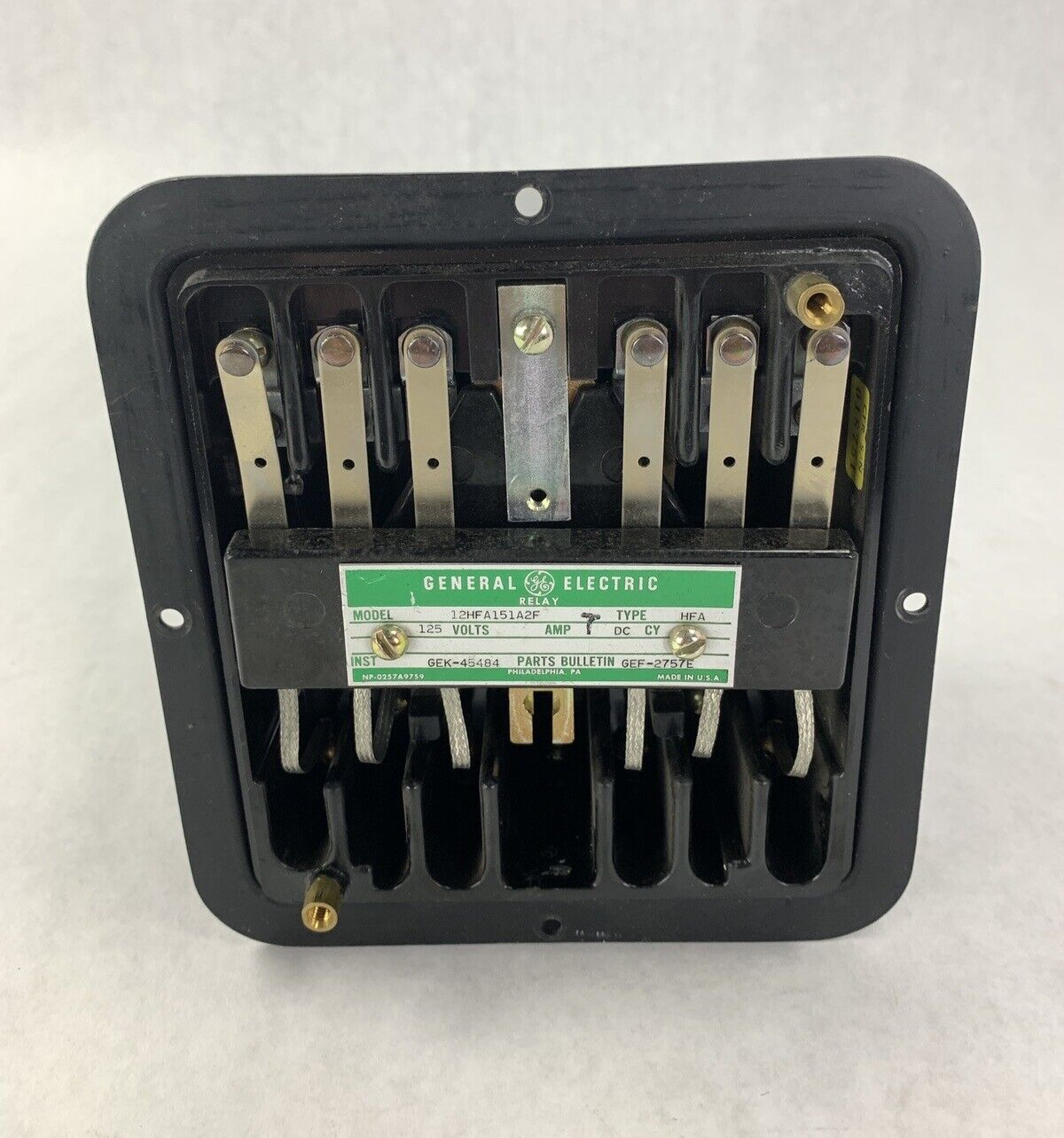 GE 12HFA151A2F Auxiliary Relay 125 Volts DC/CY Type HFA No Cover