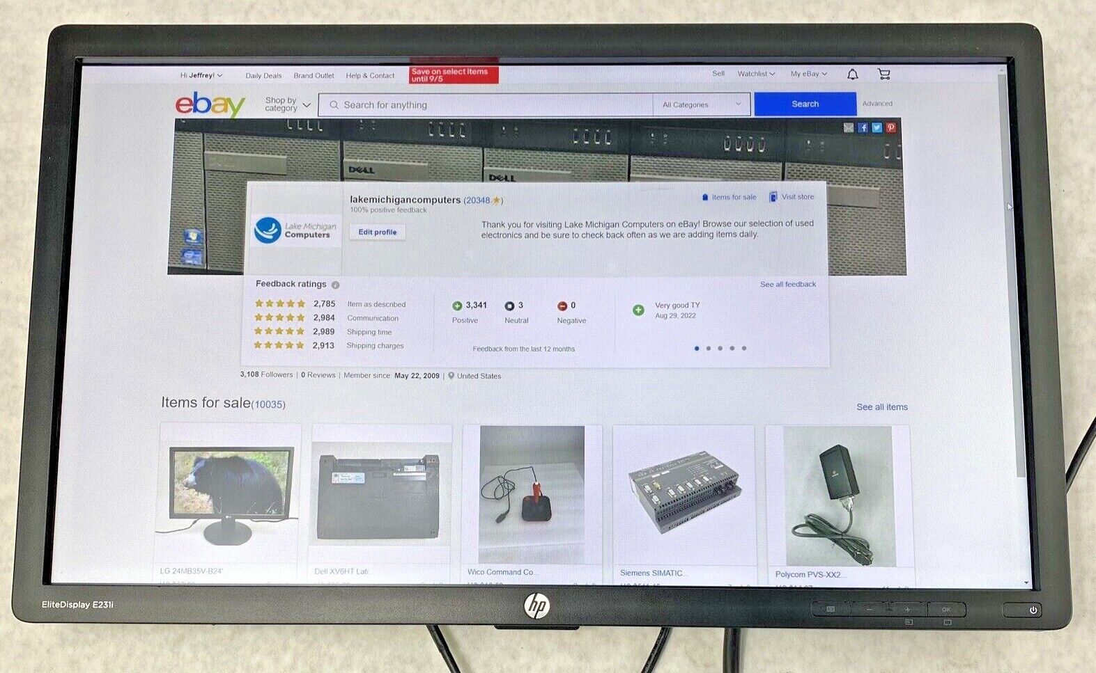 HP F9Z10A EliteDisplay E231i 21 inch Monitor 1080p DisplayPort VGA DVI-D Grade B