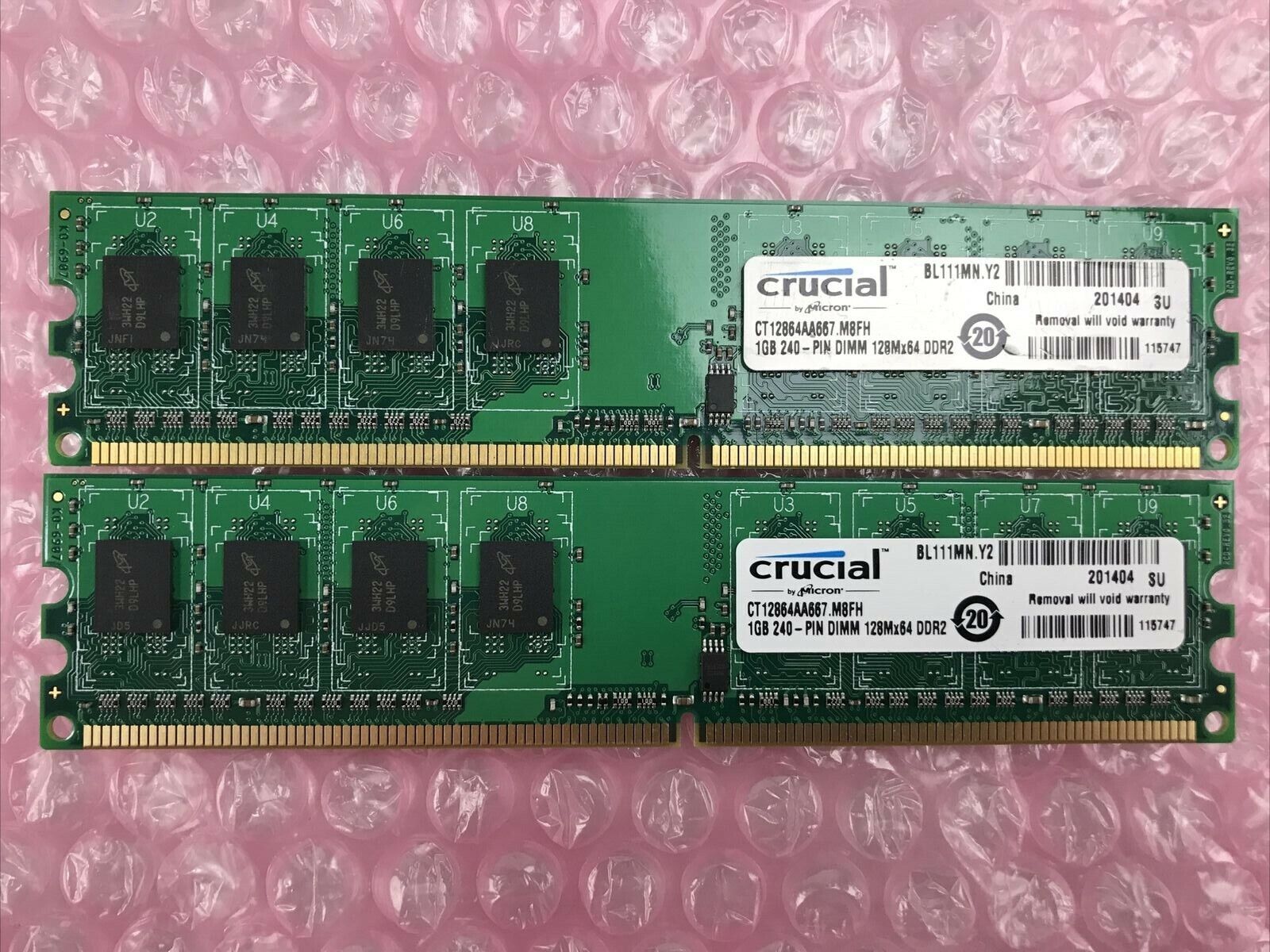 Lot of 2 Crucial 1GB 240 128Mx64 DDR2 DIMM CT12864AA667.M8FH