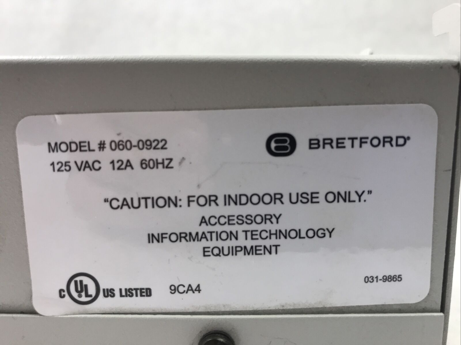 Bretford 060-0922 Power Strip 125 VAC 12A 60HZ 6 Outlet