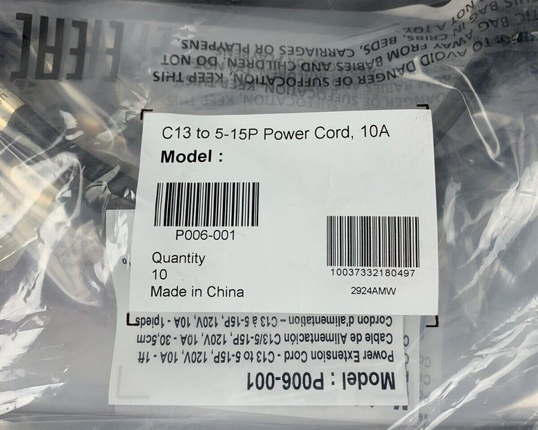 OEM LOT OF 10 NEW Tripp Lite P006-001 1' Power Extension Cord Cable