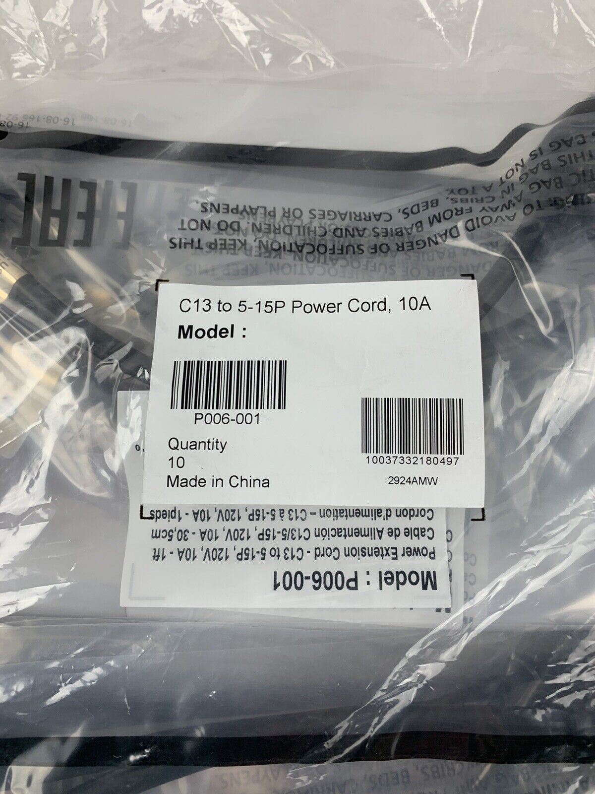 OEM LOT OF 10 NEW Tripp Lite P006-001 1' Power Extension Cord Cable